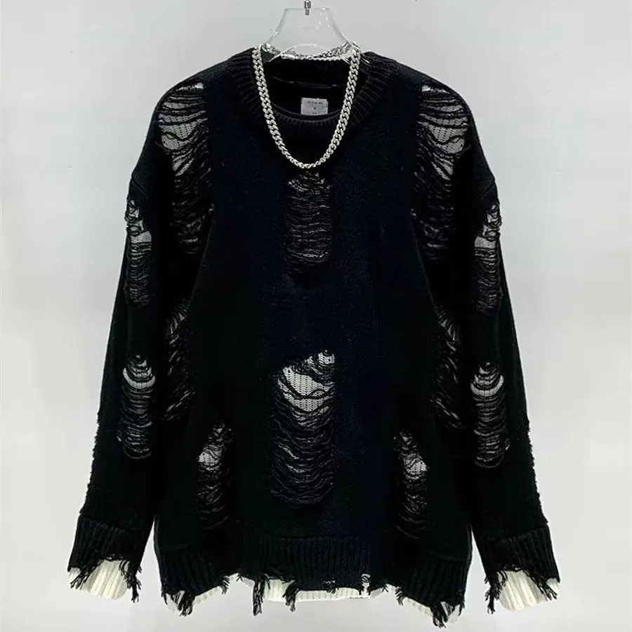 

Loose Fit Men's Knitwear Autumn Winter Large Size 300 Pou Hong Kong Sle Trendy Twisted round Ne Sweater Fat Men's Knit...