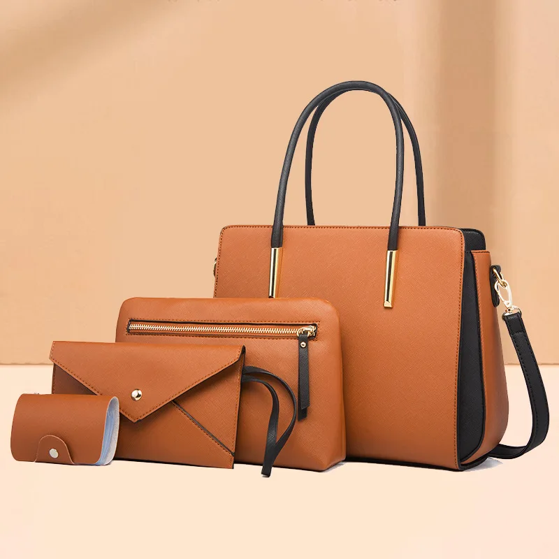 New 2024 Designer Bags Luxury 4 Pcs Set Women's Shoulder Bag Candy Color Hard PU Leather Elegant Ladies Purses and Handbags