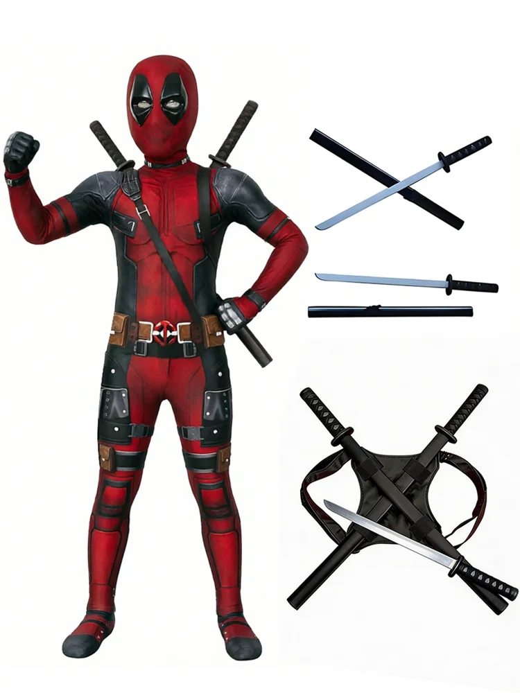 Wysokiej jakości strój Deadpoola do cosplayu, kombinezon filmowy, zestaw z mieczem, prezent na festiwal, strój na Halloween, odzież do występów. — 2