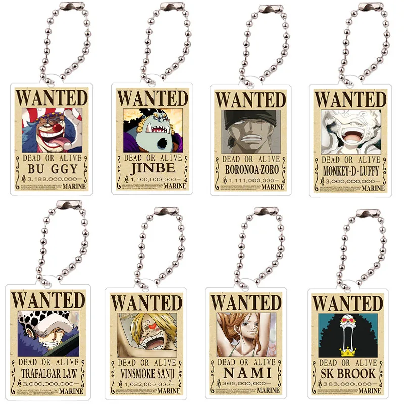 Anime Figure One Piece Monkey D. Luffy Roronoa Zoro Kaidou Shanks Ace Bounty Wanted Acrylic Keychain Bag Decoration Pendant Gift