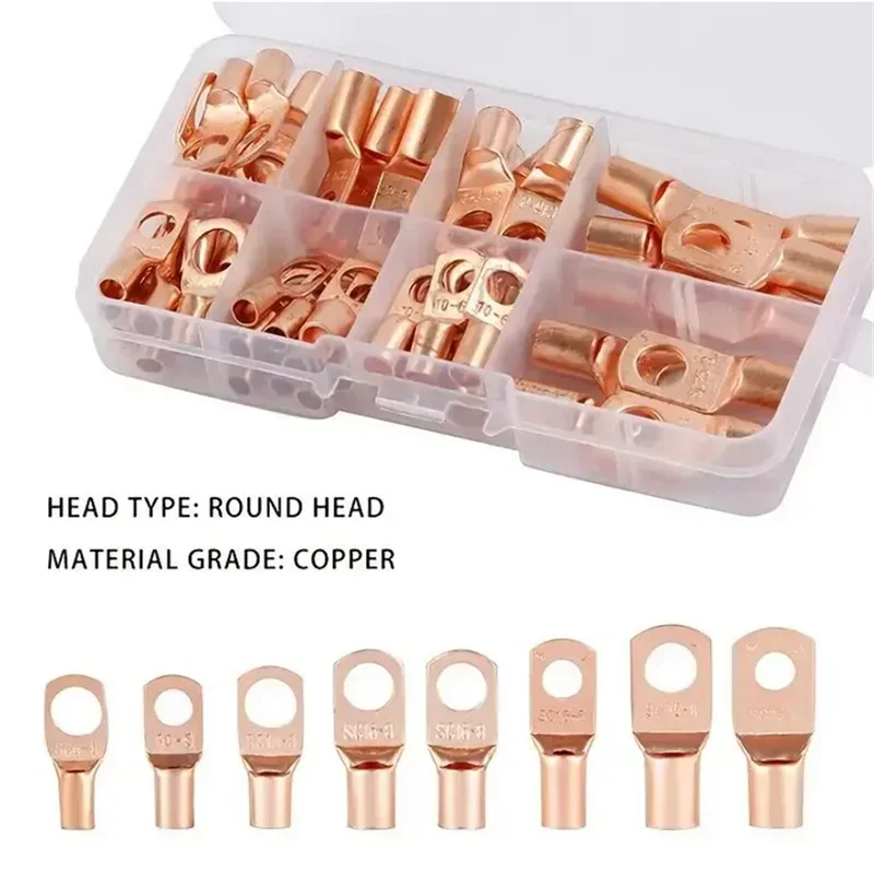 60pcs Wire Lug Connector Ring SC6-25 Copper Connectors Bare Cable Electric Crimp Terminal Connector Kit