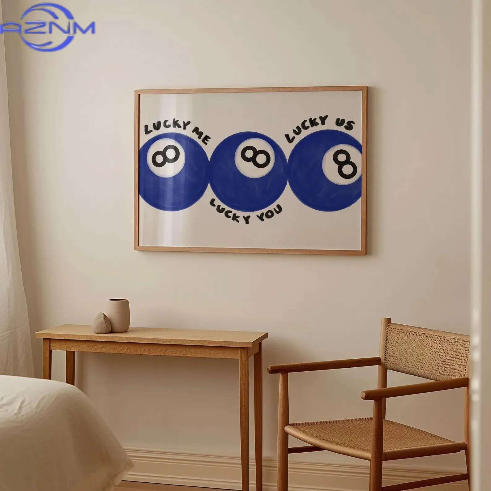 Blue No.8 Ball Lucky Me Lucky You Canvas Print Fun Billiards Cool Wall Art Poster for Modern Living Room Bedroom Bar Home Decor