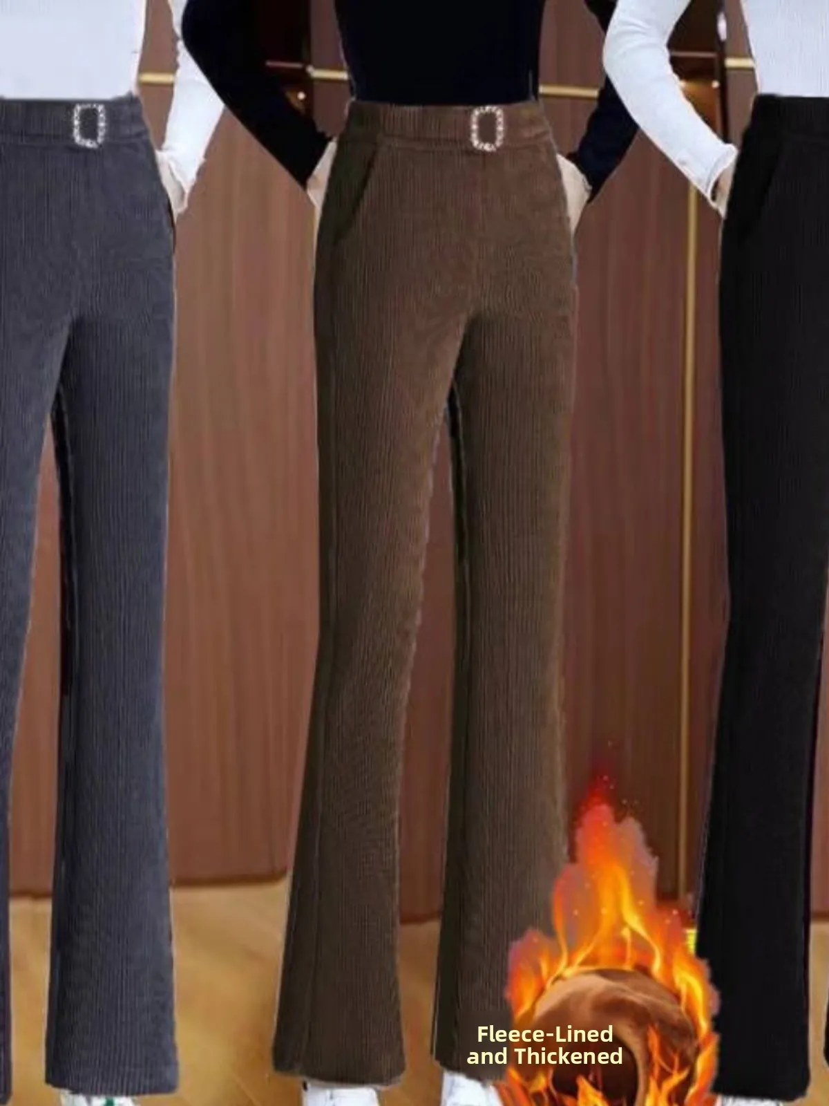 ハイウエスト裏起毛フレアパンツ ティエンエド レディース カジュアルパンツ 秋冬新作 暖かい 快適 ワイドレッグパンツ