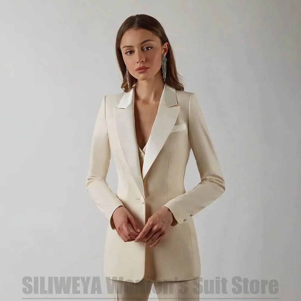 

Fashion Women's Suit Set Satin Peak Lapel One Button Formal Outfit Wedding Party Prom Tuxedo 3 Piece (Blazer+Vest+Pants)