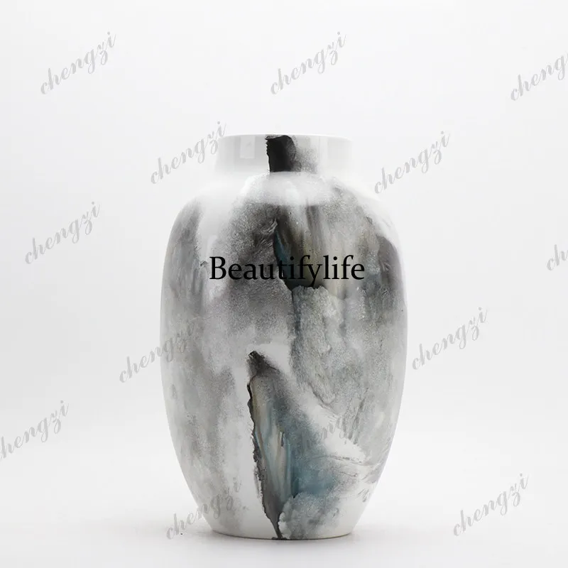 Modern Nordic New Chinese Creative Hand-painted Ceramic Vase Ornament Home Furnishing, Living Room Wine Cabinet Flower Arranger