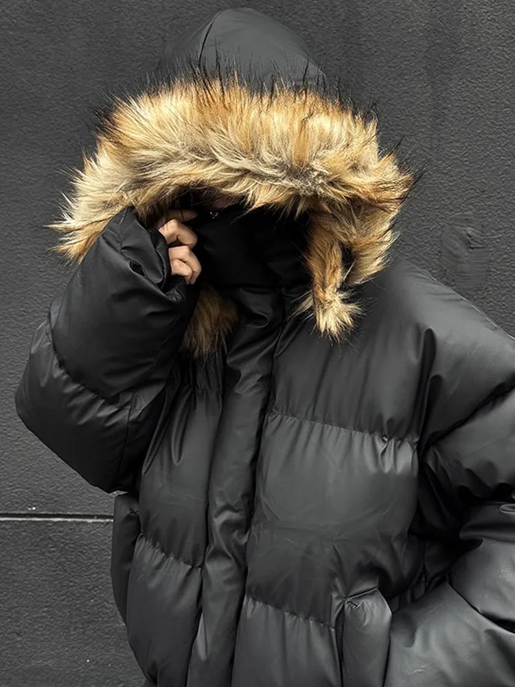 

Men's Thiened Winter Cotton Jaet ort Bread Sle Coat with Detachable Hat Fur Collar PU Leather Warm Casual Coat