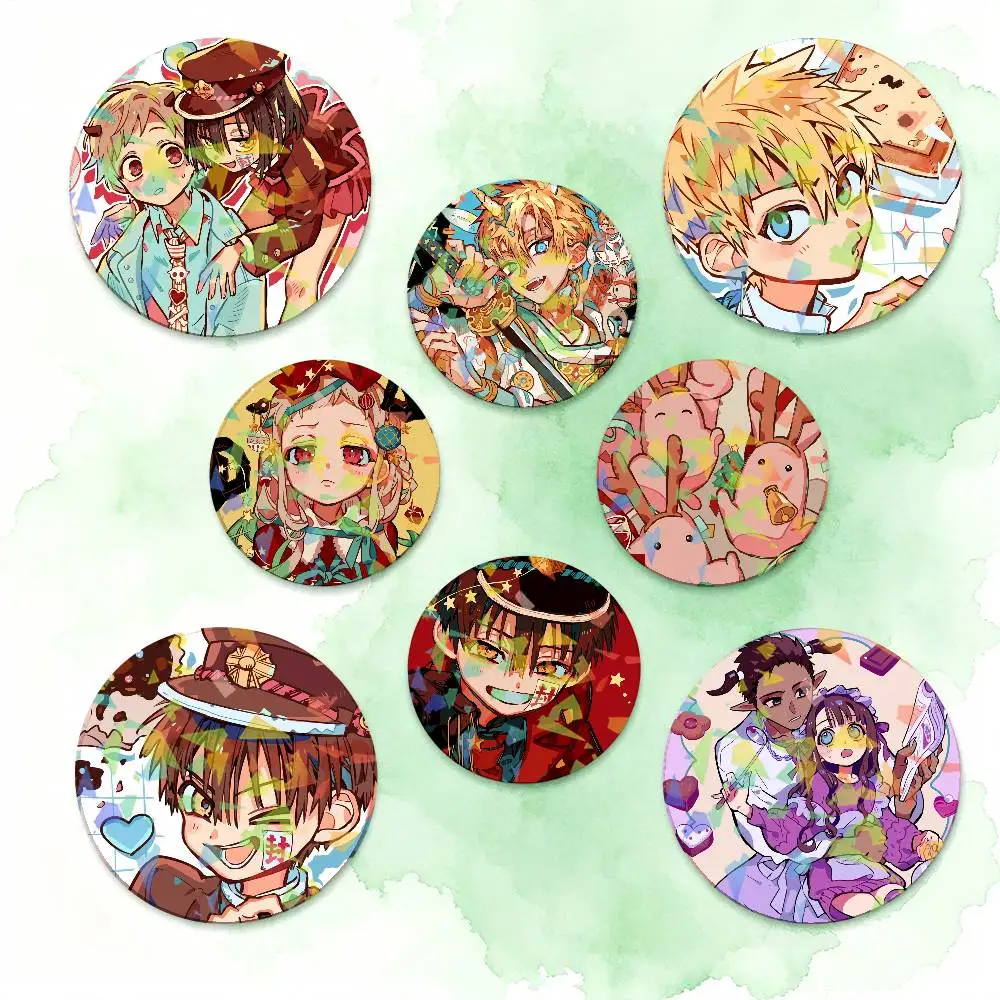 Anime Toilet-Bound Hanako-kun Round Badge Lapel Pins for Backpacks Briefcase Laser Brooch Clothes Gifts