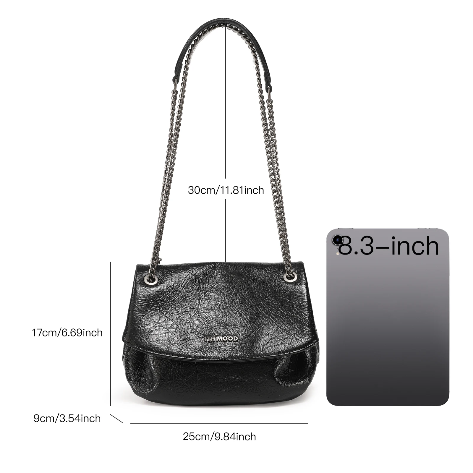 ITAMOOD New Premium Textured Genuine Leather Shoulder Bag Chain Top-Grain Leather Handbag Original Design Women's Messenger Bag