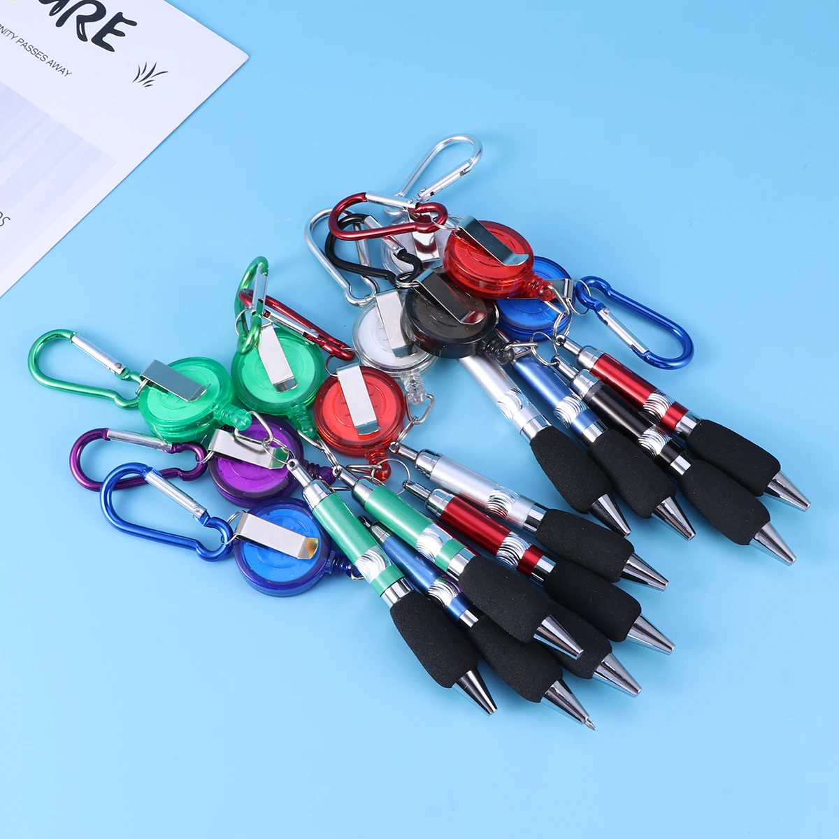 

badge pen reel pen Retractable pen with clip Retractable pen with carabiner Retractable reel pen