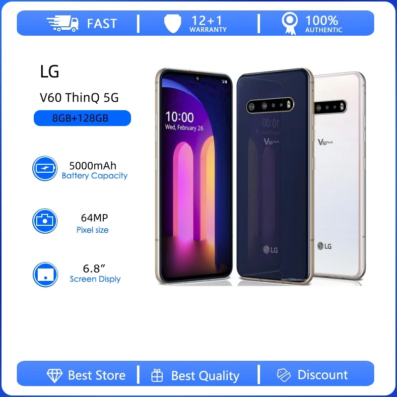 Original Unlocked LG V60 ThinQ 5G 8GB RAM 128GB/256GB ROM 64MP 6.8'' 5000mAh Android 10 Smartphone