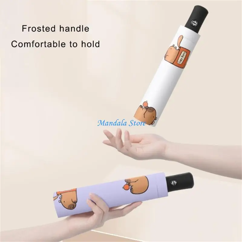 

U2JC Windproofs Three Fold Umbrella Featuring Capybara Print Sun& Rain Umbrellas For Weather Use Simple Rib Structure