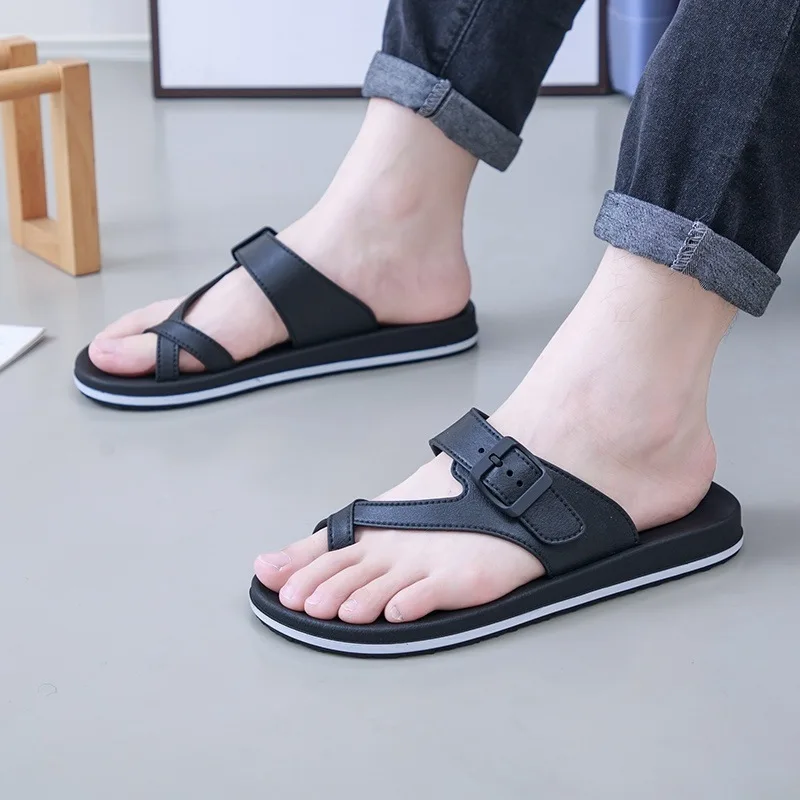 

Мужские летние уличные шлепанцы, сандалии на толстой подошве, повседневные нескользящие тапочки с застежкой на носок, мужская крутая пляжная обувь