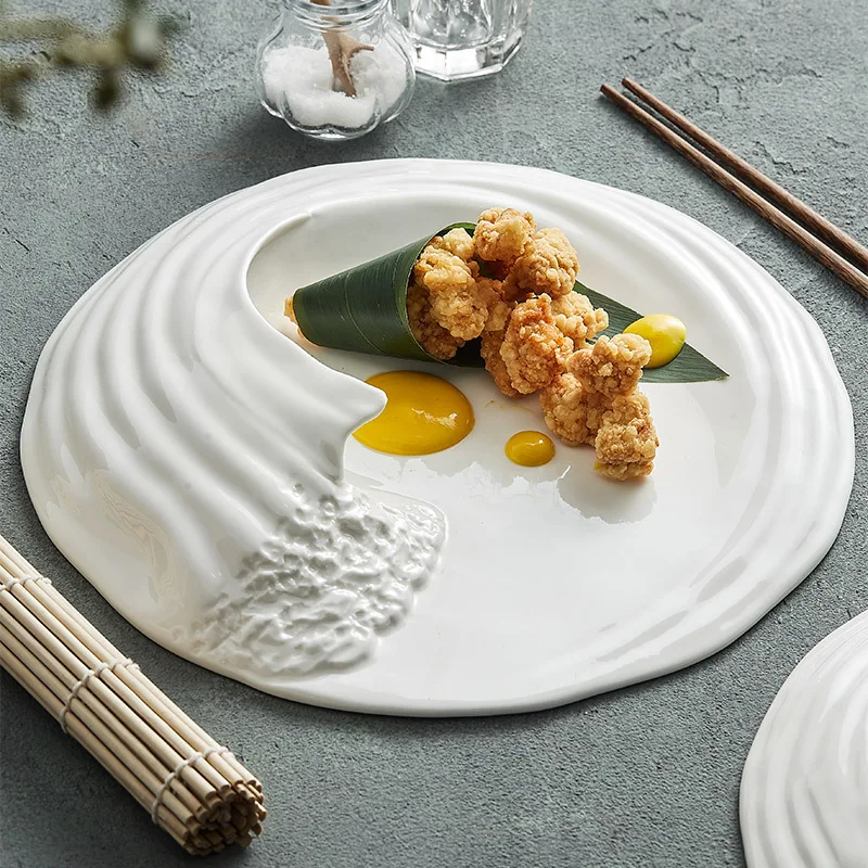 Wave Themed Tableware Ceramic Western Flat Dishes Irregular Shaped Hotels High-end Cold Dishes and Plate Arrangement
