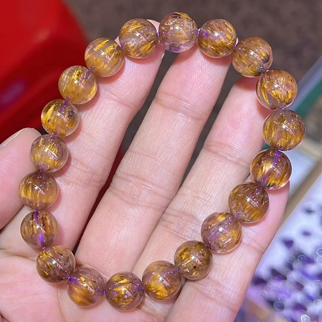 Natural Red Auralite 23 Cacoxenite Clear Round Beads Bracelet 9.3mm Women Men Cat Eye Canada Stretch Jewelry  AAAAA