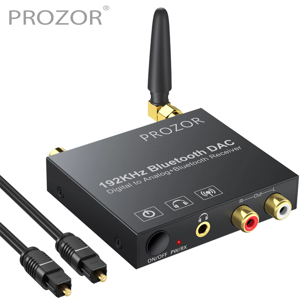 PROZOR Digital to Analog Audio Converter Bluetooth-Compatible DAC Coaxial Toslink to Analog Stereo L/R RCA 3.5mm Audio Adapter