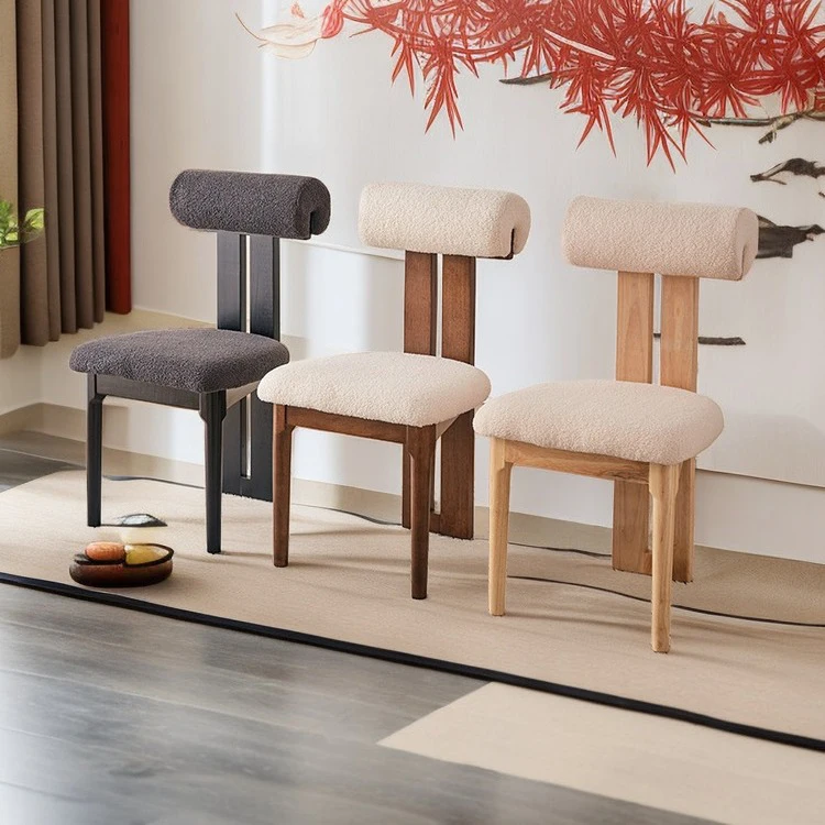 

Sabi/japandi/nordic Solid Wood Dining Chair Wabi-Sabi White With Soft Bag Vintage Seats Velvet Accent Chair