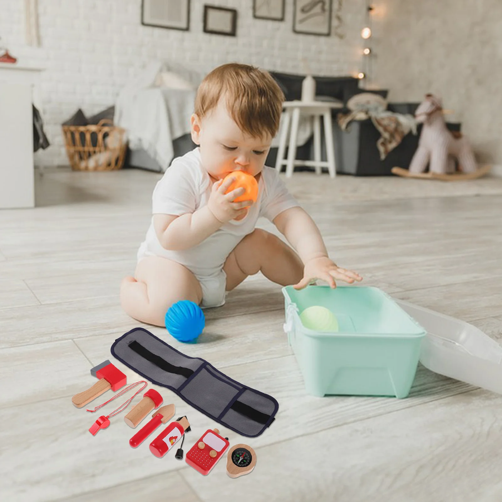 

1Set Kids Fireman Accessories Tool Belt Wooden Props Realistic Design Comprehensive Accessories Family Bonding Imaginative Play