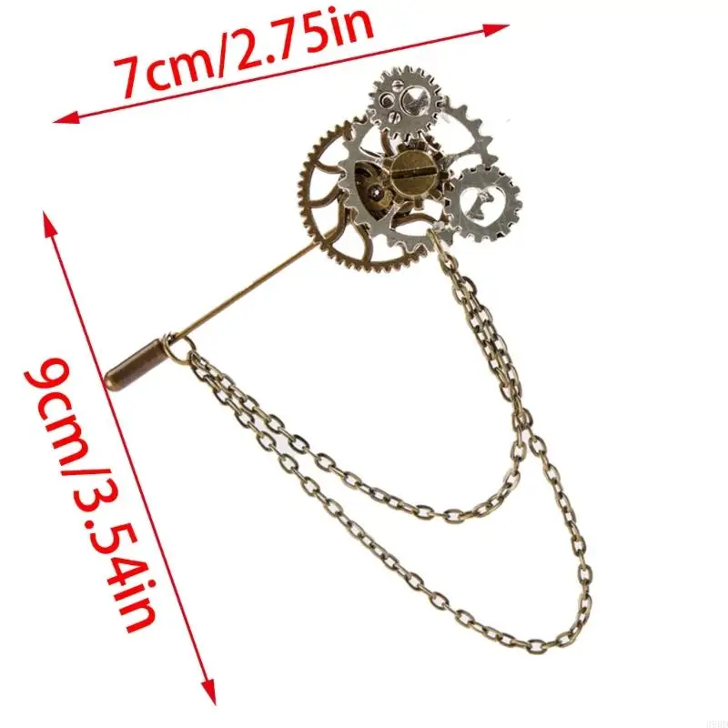 Steampunk Vintage Gear Brosche Kette Kragen Pin Gothic Anstecknadel Abzeichen Schmuck für Damen und Herren Halloween Party Kostüm – Detail 6