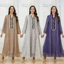 Eid Embroidery Arab Muslim Party Dress for Women Abaya Jalabiya Long Dresses Morocco Kaftan Vestidos Dubai Ramadan Gown Robe