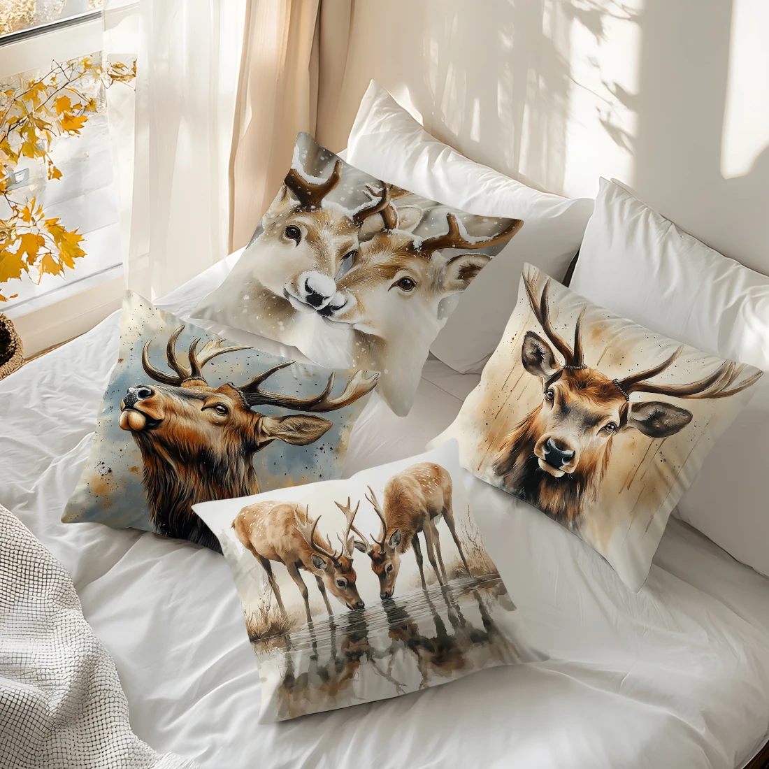 Home Decor Deer Artistic Prints: Wildlife-Inspired Cushion Covers Pattern Cushion Cover Suitable for Sofa Bedroom Car Pillow