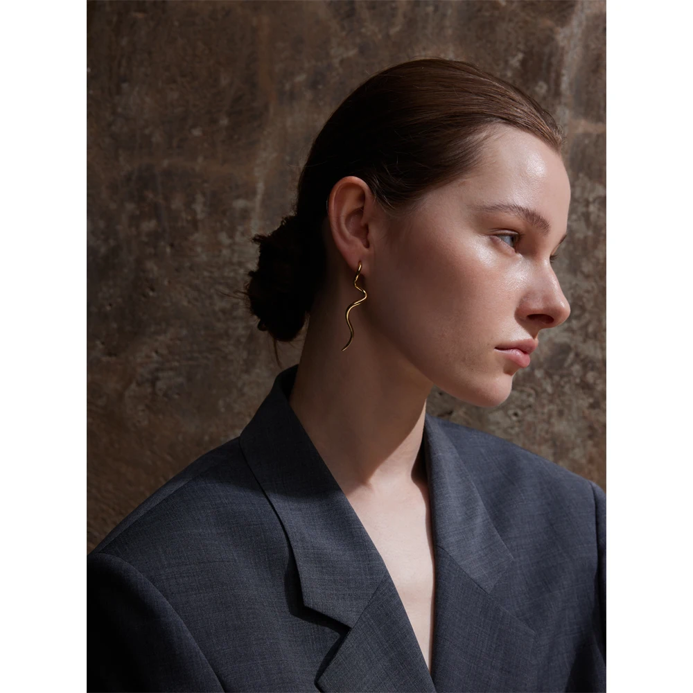 Yhpup Minimalist Flowing Metal Geometric Long Stud Earrings Prevent Allergy Stainless Steel Statement Attractive Daily Jewelry