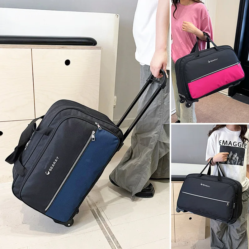 Travel Bags Short-trip Luggage Trolley Case With Wheels Foldable Handbag Suitcase Oxford Waterproof Large Capacity Trolley Bag