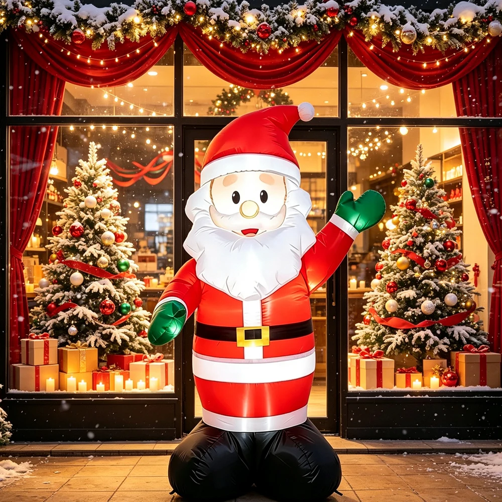 1PC Christmas Inflatable Santa Claus Waving Gift Pack Indoor Outdoor Holiday Decoration Garden Party Props