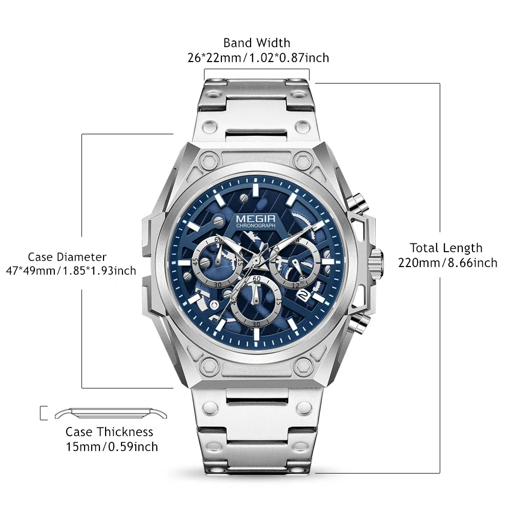 MEGIR Fashion Men Watches Luxury Quartz Business Casual Wristwatch Waterproof Luminous Steel Bracelet Chronograph Clock 4220