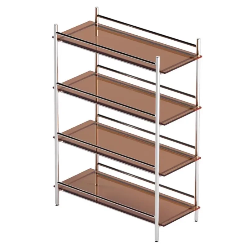 Stainless steel antique shelves, bookshelves, hand display racks glass tempered multi-layer minimalist storage display