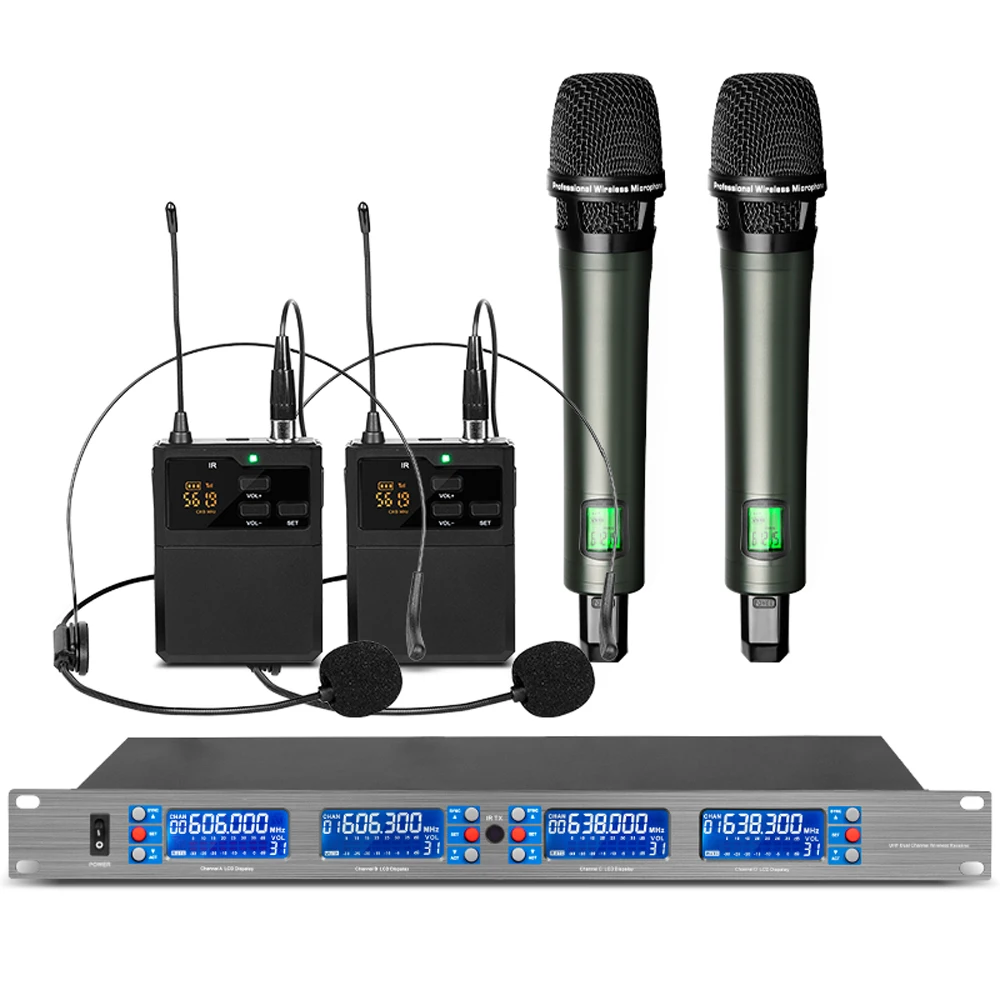 Hight Quality 2800 Wireless Headset Microphone 4 Channel Conference Teaching Microphone System With Bodypack Transmitter