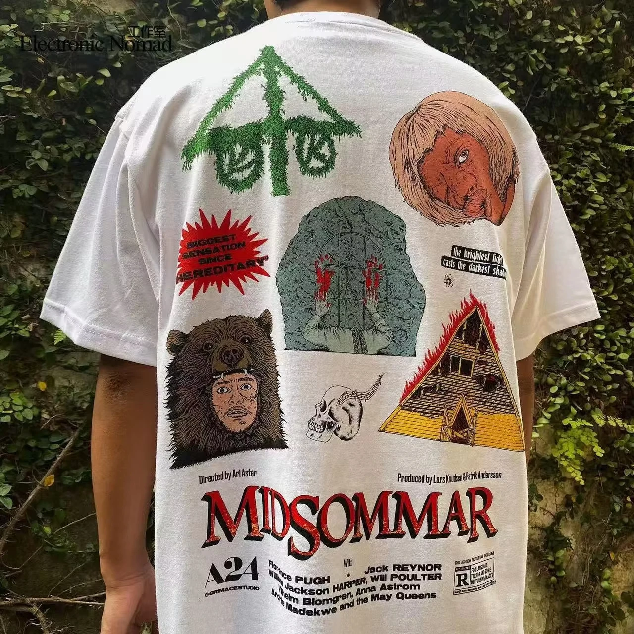 EN غسل ماستر منتصف الصيف كابوس Midsommar الأمريكية الرجعية قصيرة الأكمام تي شيرت شارع العليا 90s لا الاصطدام الشارع الشهير