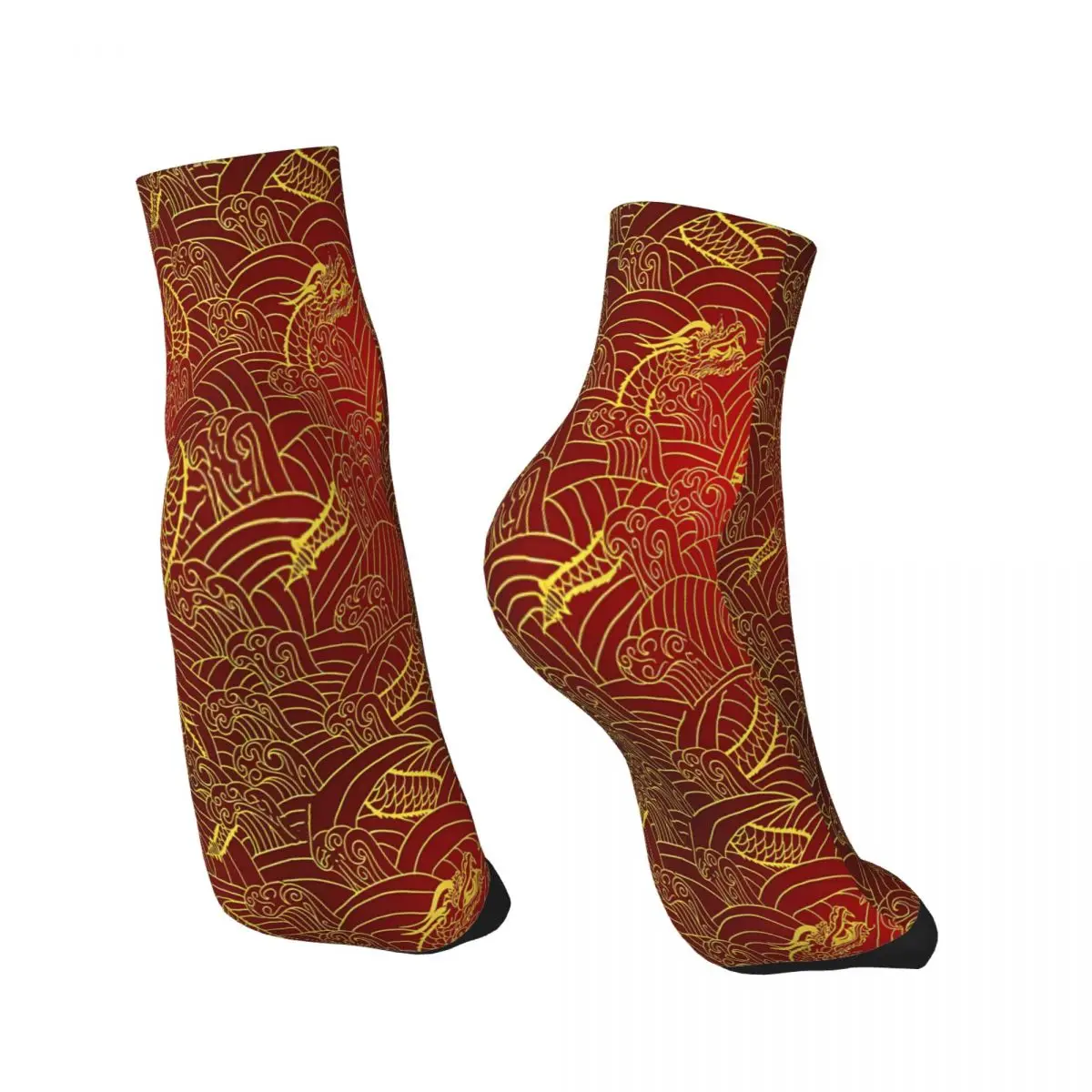 Chaussettes de rinçage japonaises à motif de dragon doré pour hommes et femmes, bas d'hiver, Harajuku