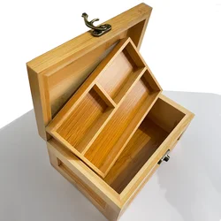 Houten opbergdoos met uitneembare verdeler, grote kruiden- of sieradendoos, 2 lagen, opbergbakjes ﻿