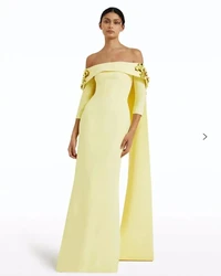 Yellow off-shoulders Elegant Prom Dresses Crystals Beading Sexy Evening Dresses Floor Length Formal Occasion Evening Party Gowns