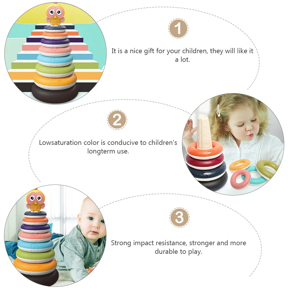 1Set Rainbow Ring Stacking Educational Plaything Creative Color Design Hand-Eye Coordination Development Kids Balance Fun