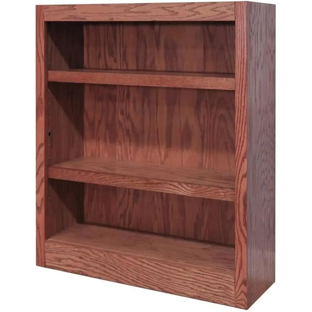 

36 Traditional 3-Tier Wooden Bookcase, Oak Finish, Adjustable Shelves, Home/Office Storage