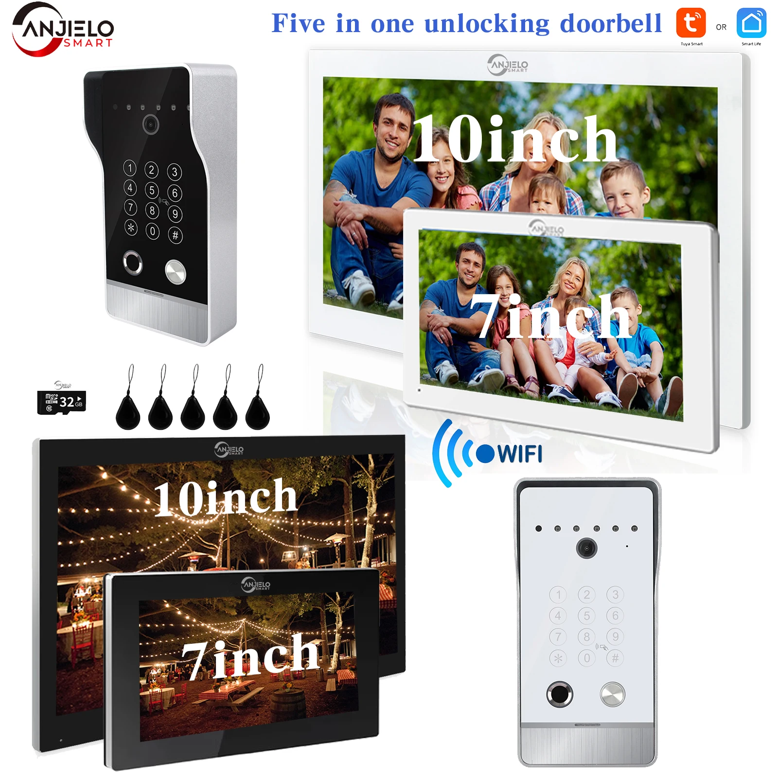 Tuya 7 Inch Video Intercom Deurtelefoon Touchscreen Met Bedrade Deurbel 1080P 148 ° App Wachtwoord Vingerafdruk Kaart Veeg Monitor