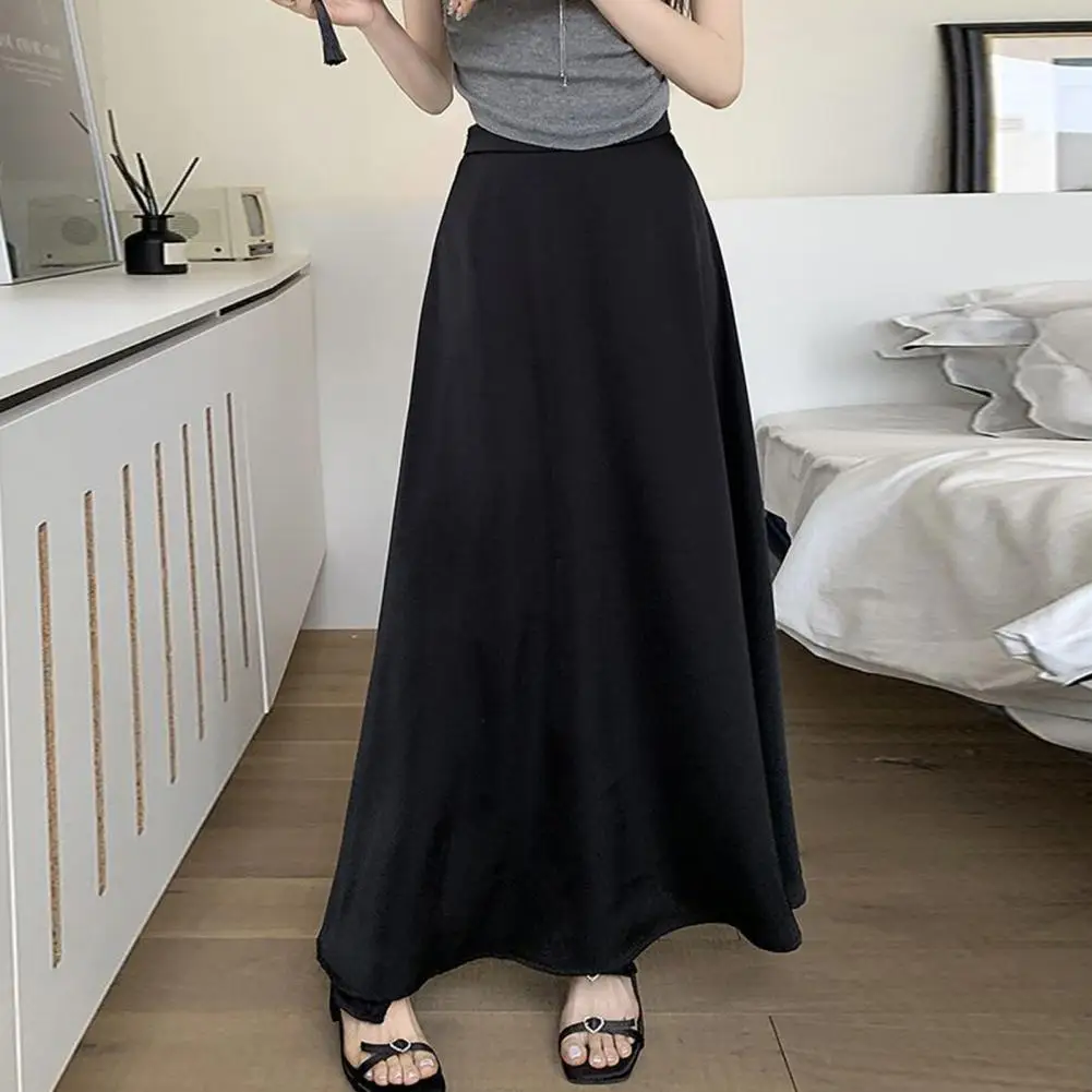 Maxi Skirt High Waist Smooth Satin Fishtail Hem High Waist Commuting Style Slimming Skirt Work Leisure Daily Wear