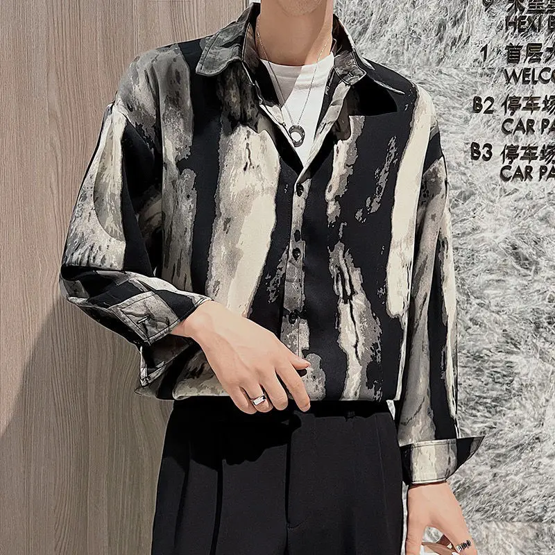 

High quality Men's Shirts Japan Style Streetwear Tie dye Long sleeve Shirts Casual Harajuku Spring Autumn Male Clothing 137