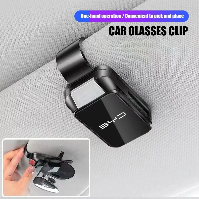 Mirror‑Surface Sun‑Visor Glasses Clip For BYD Dolphin Seal Atto3 Han Tang Song Yuan BYD Logo Car Sunglasses Storage Bracket Acce