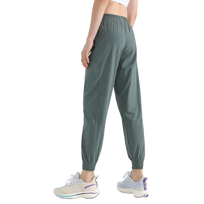 Solid Color Sport Pants With Pocket High Waist Fitness Yoga Pants Loose Casual Quick Dry Sweatpants Plus Size Jogger Trousers