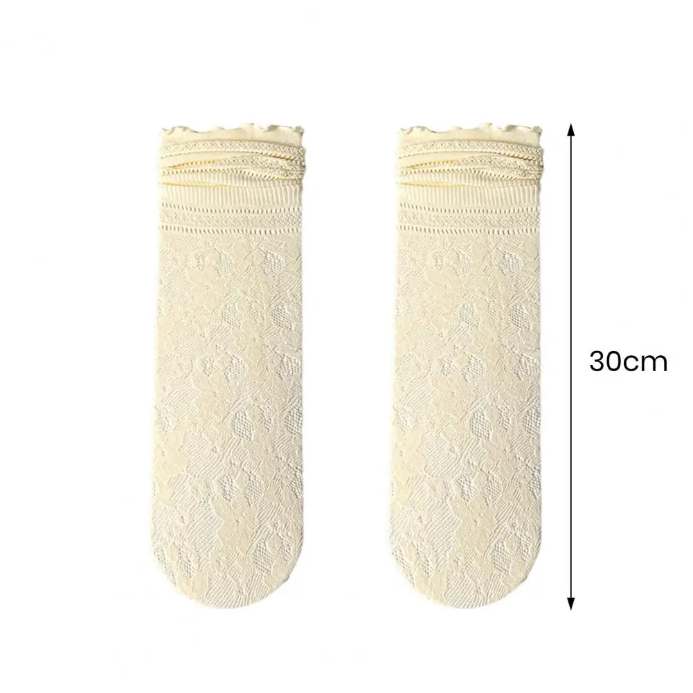 Nylonsocken Elegante Spitzen-Damen-Mid-Tube-Socken mit Anti-Rutsch-Design, hohe Elastizität, Schweißabsorption für den täglichen Gebrauch, Spitzenflor