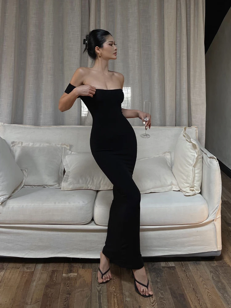One Line Neck Wrap Hip Fishtail Dress Elegant For Women\'s Summer New Sexy High Waist Slim One Step Dress Dresses Sweet QMC6
