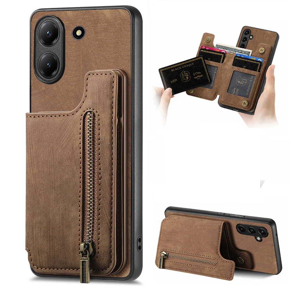 

For Poco X8 Pro 5G 2026 Zipper Leather Card Case Magnetic Phone Holder for Xiaomi Poco X7 Pro Case Poko X8 Pro Max Back Cover