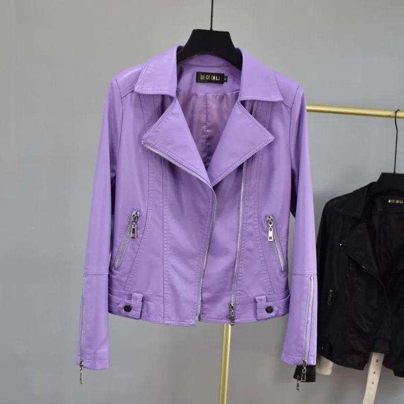 Giacca in pelle viola Cappotto corto da donna Slim Abbigliamento corto primaverile e autunnale