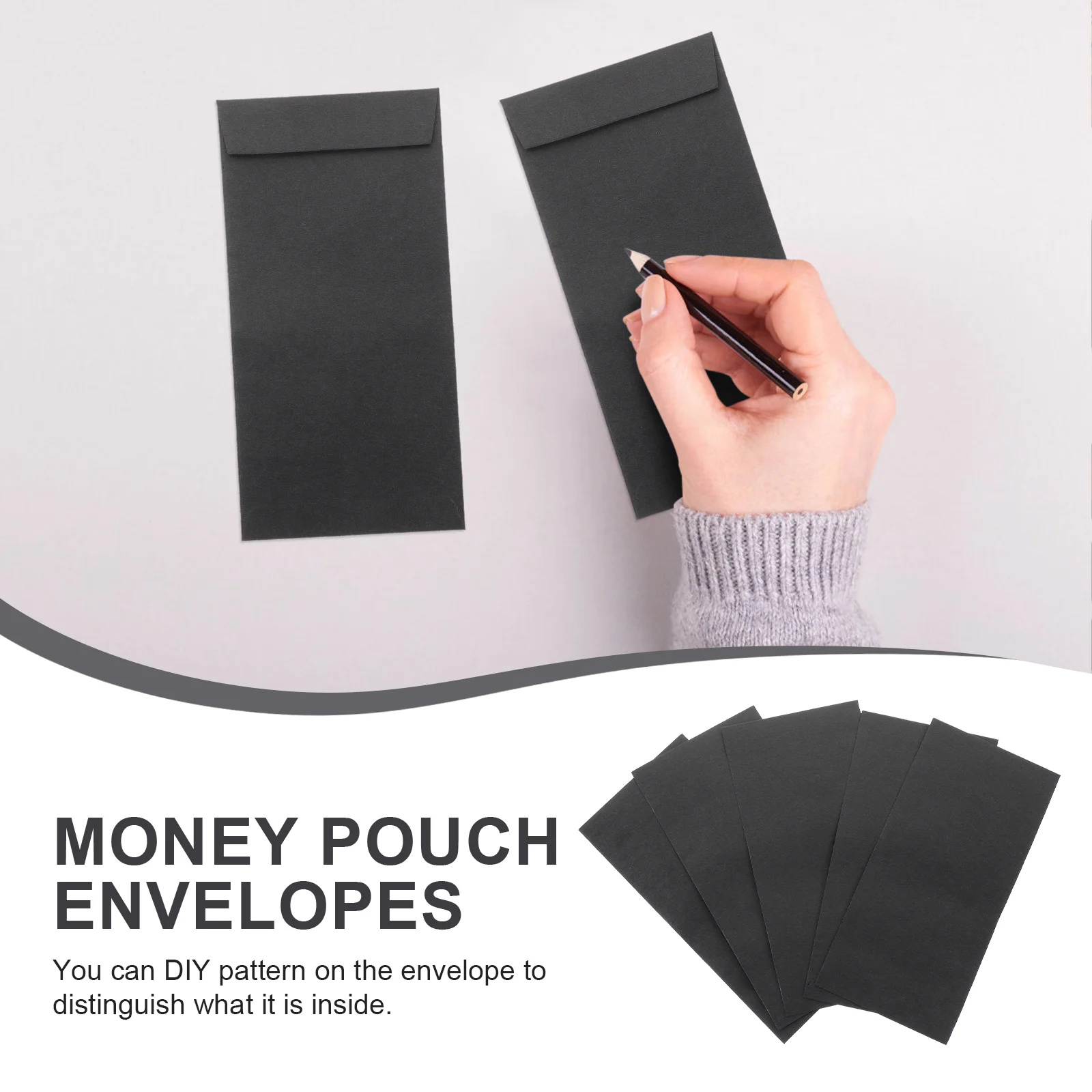 120 Pcs Coins Cash Self-adhesive Envelope Small Item Pouch Western Style Binder 16x8x01cm Money Envelopes for Saving Black