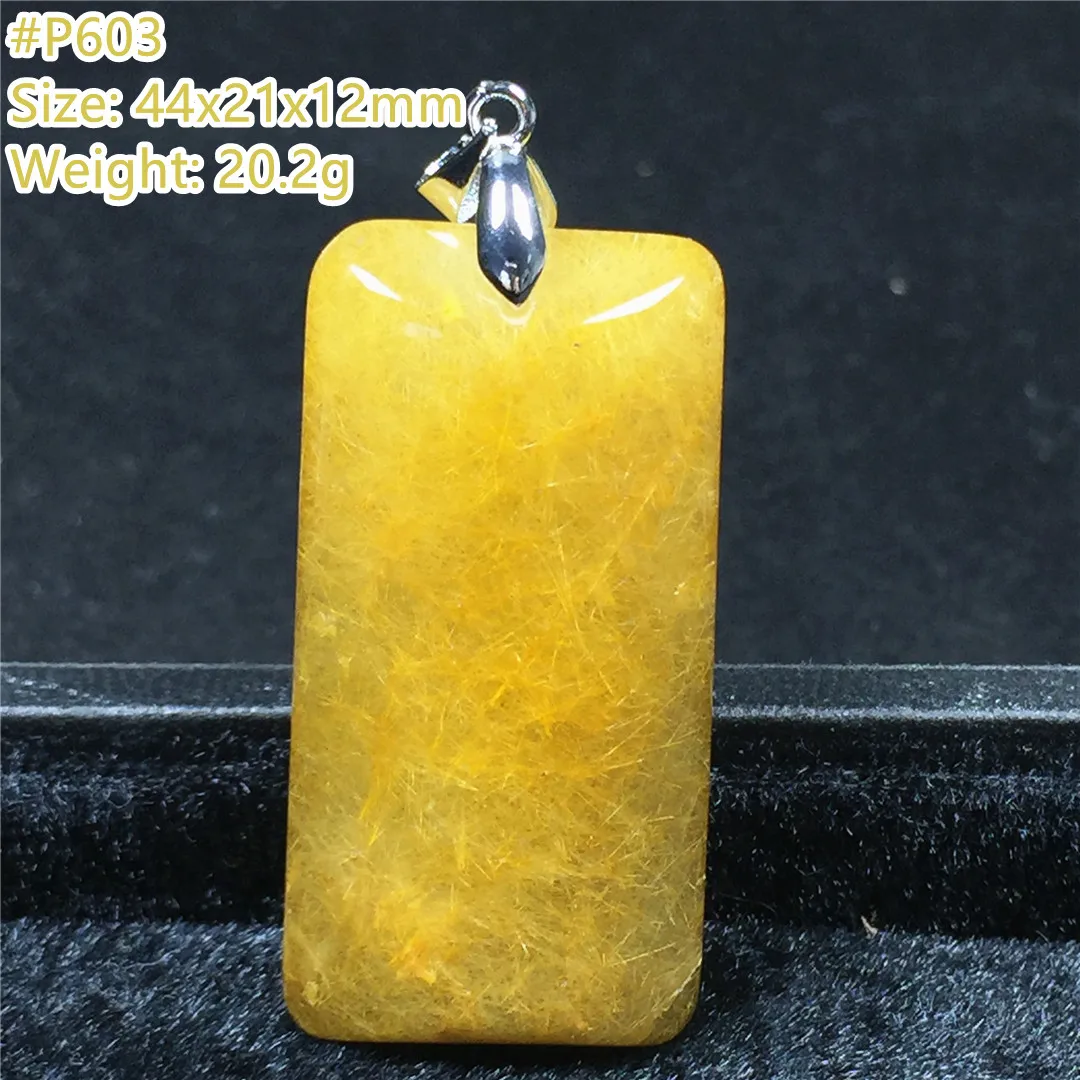 Top Natural Gold Rutilated Quartz Pendant For Women Man Crystal Beads Silver Love Luck Wealth Gift Stone Gemstone Jewelry AAAAA