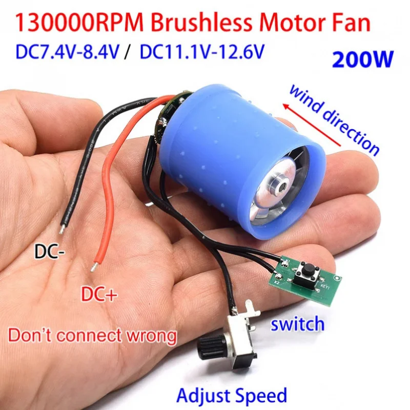 DC 7.4V/11.1V 12V Mini BLDC Brushless Motor with drive 200W Ultra-high Power Speed Aluminum Alloy Impeller Turbo Ducted Fan DIY