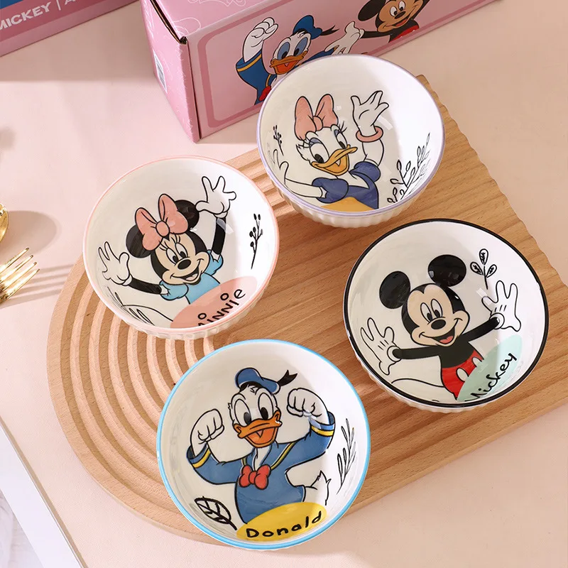 

Disney Ceramic Rice Bowl Set 4.5-Inch Vertical Design Featuring Mickey Minnie Donald Duck Daisy Patterns Household Cutlery Gifts