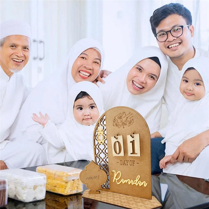 PB木製ラマダンカレンダー装飾カウントダウンカレンダー装飾30日間 イード・ムバラク ラマダンパーティーオーナメント